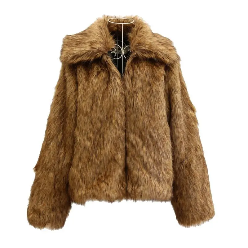 LANMREM Fashion New Women's Fashion Autumn Winter Faux Fur Short Coat Chic Loose Casual Camel Thickend Jacket Big Size 2DB3884