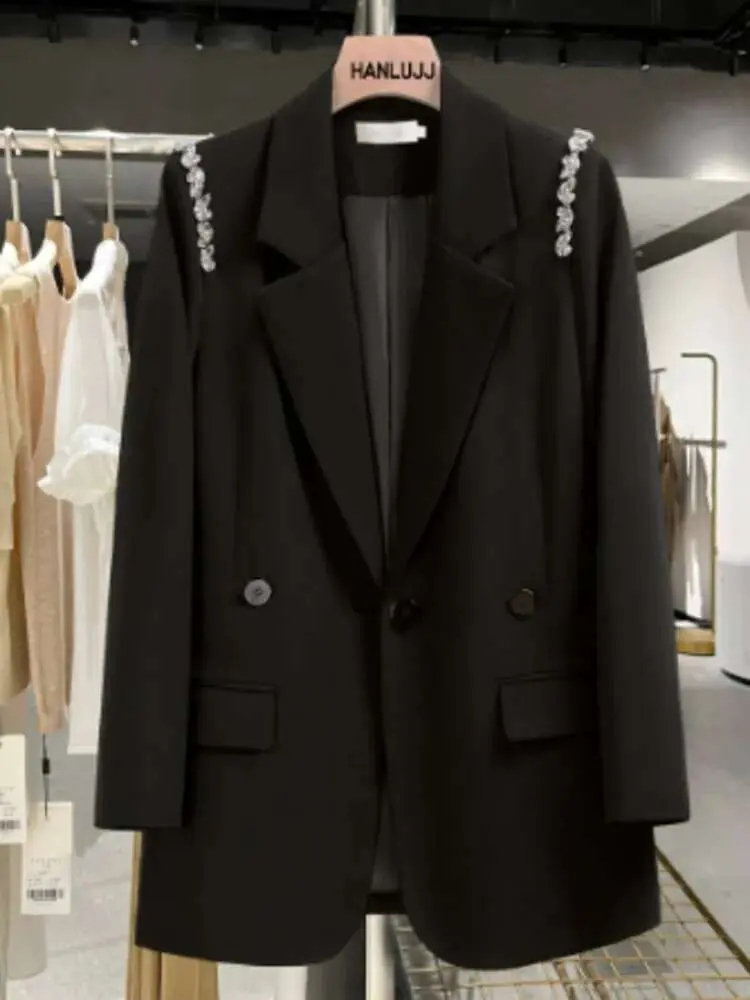 LANMREM Casual Blazer For Women Notched Long Sleeves Solid Color Single Button Fashion Coat 2025 Spring New Clothing CP2779
