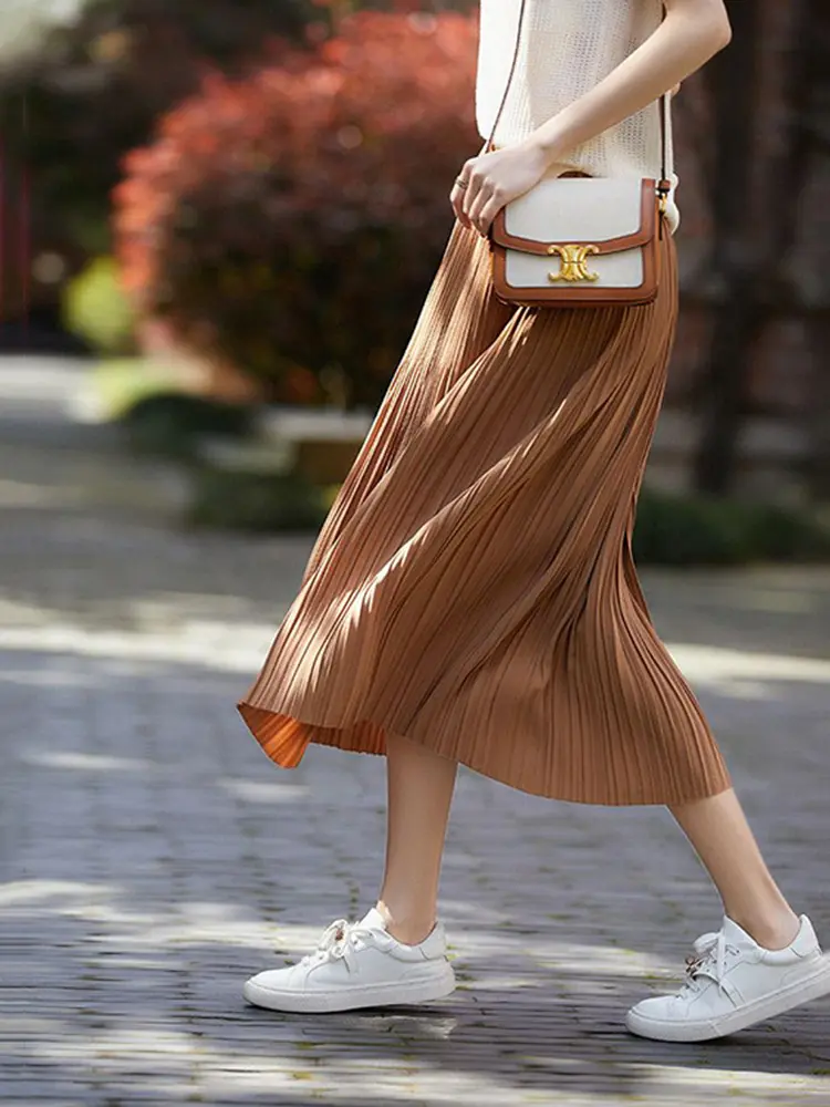 LANMREM Purple Folded Design 2025 Summer New Women's Pleated Skirt Elegant Versatile Elastic Waist Skirts 2025 Chic New 2DB3493