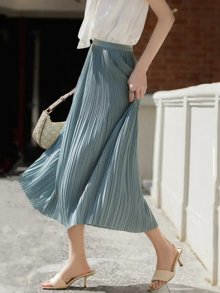 LANMREM Purple Folded Design 2025 Summer New Women's Pleated Skirt Elegant Versatile Elastic Waist Skirts 2025 Chic New 2DB3493