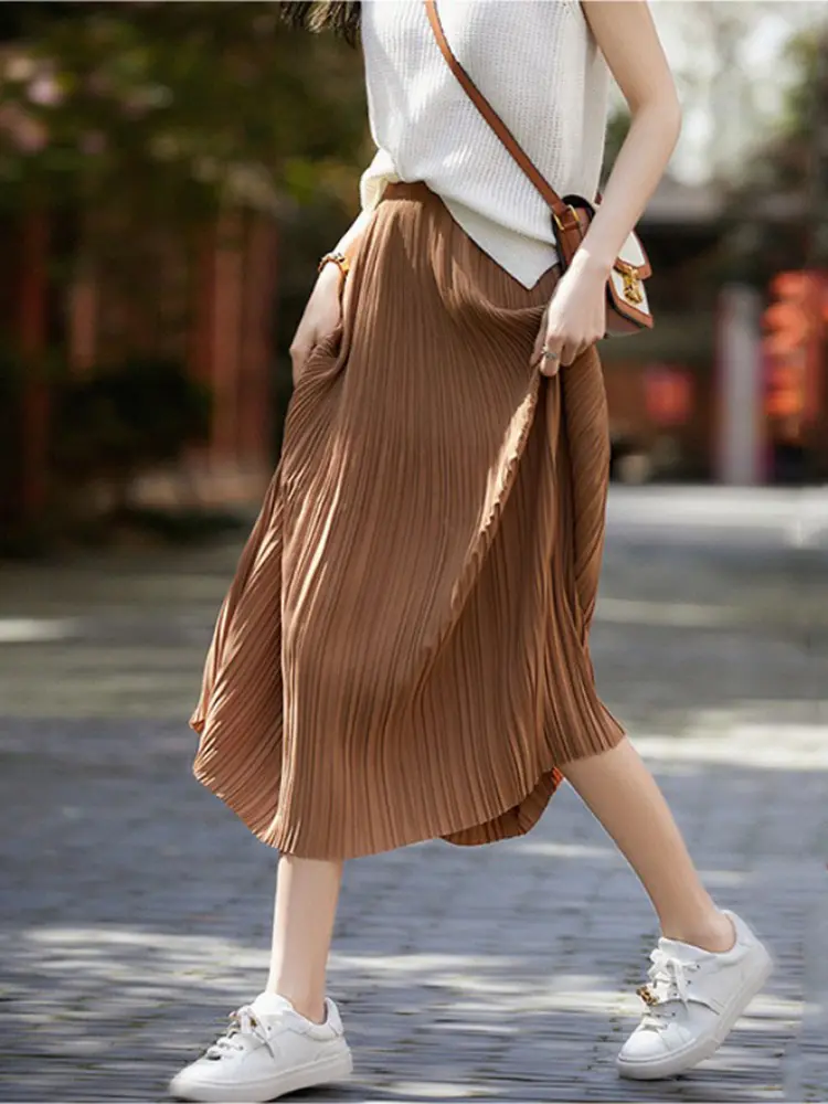 LANMREM Purple Folded Design 2025 Summer New Women's Pleated Skirt Elegant Versatile Elastic Waist Skirts 2025 Chic New 2DB3493