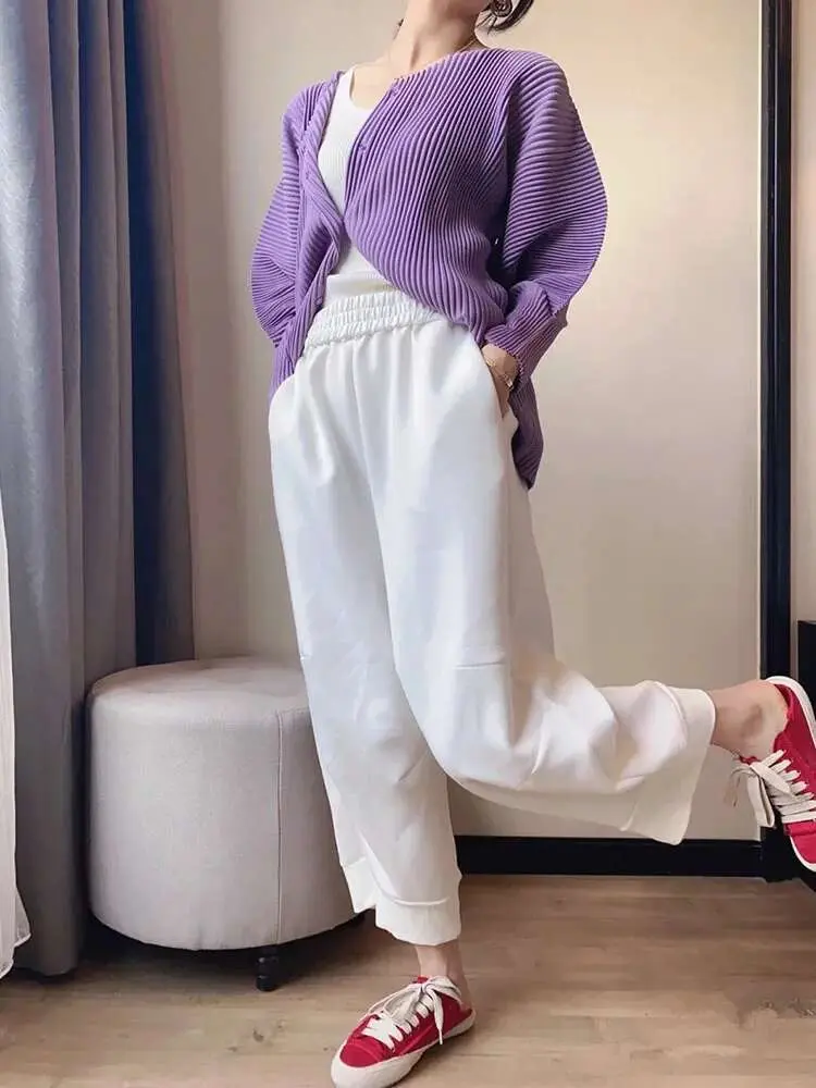 LANMREM Purple Pleated Shirt Loose Minority Buttoned Long Sleeves Round Neck Women's Fashion Clothing 2025 Spring New 2R3429