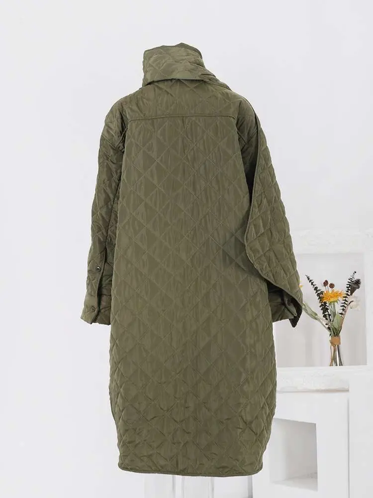 LANMREM Winter Warm Mid Length Cotton Coat Women Scarf Collar Irregular Patchwork Solid Color Clothing Fashion New LN0001