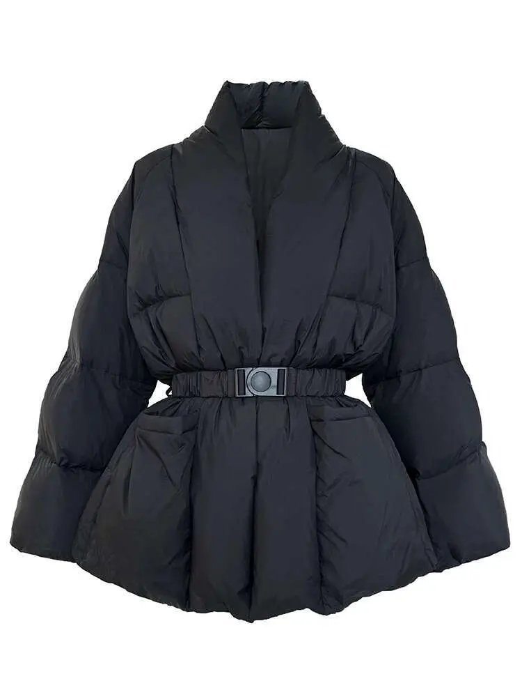 LANMREM Cotton Padded Coat With Belt Long Sleeves Big Size Solid Warm Jacket 2024 Winter New Female Fashion Streetwear 2Z288516