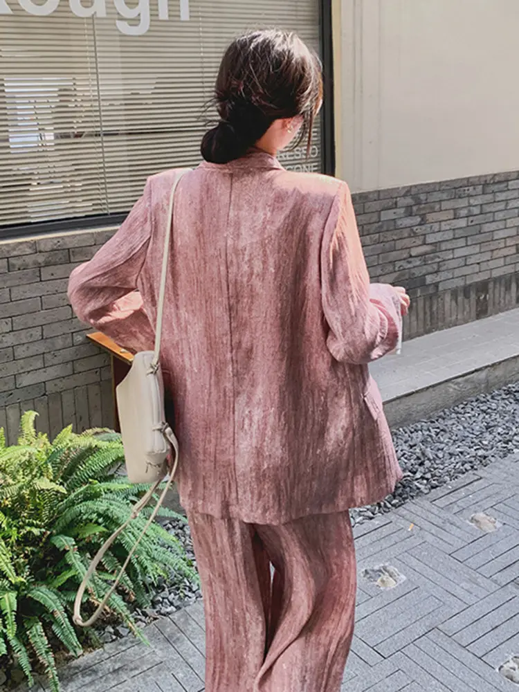 LANMREM  Korean Dyeing Suit Set Women's Loose Causual Double Breasted Blazer And Wide Leg Straight Pants Two Pieces Set  2DB2473