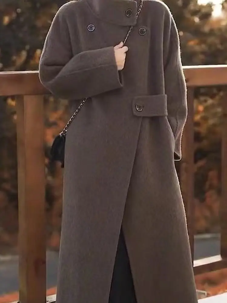 LANMREM Female Double-sided Wool Coat 2025 Spring And Winter New Korean Version High-end Long Woolen Coats Office Lady 2DB1096