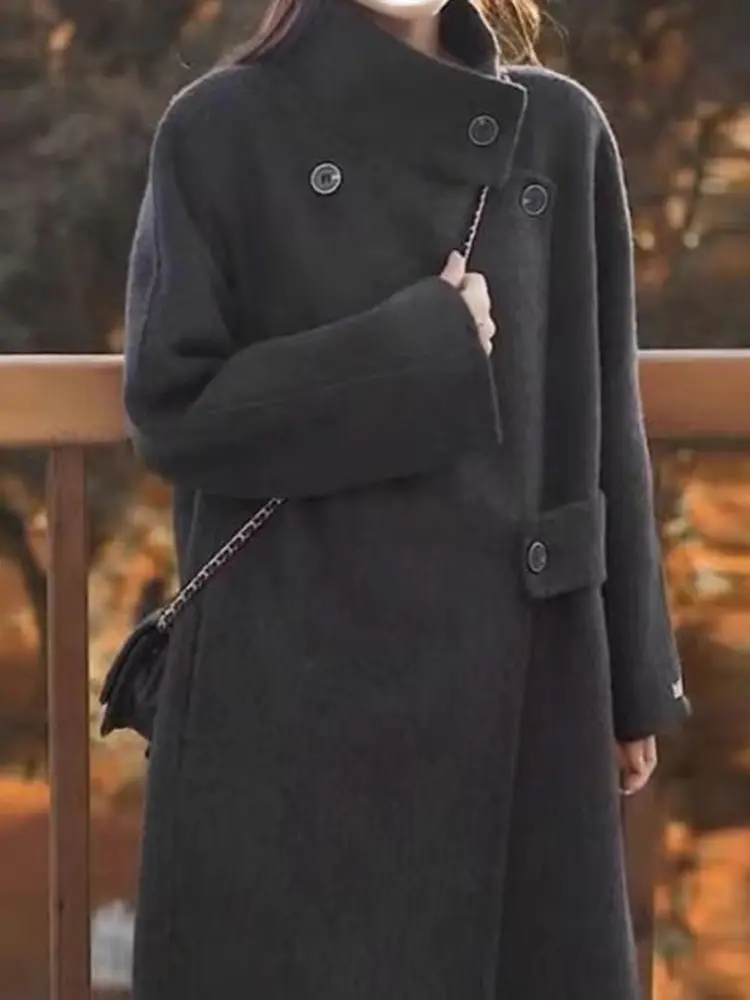 LANMREM Female Double-sided Wool Coat 2025 Spring And Winter New Korean Version High-end Long Woolen Coats Office Lady 2DB1096