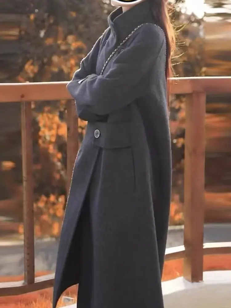 LANMREM Female Double-sided Wool Coat 2025 Spring And Winter New Korean Version High-end Long Woolen Coats Office Lady 2DB1096
