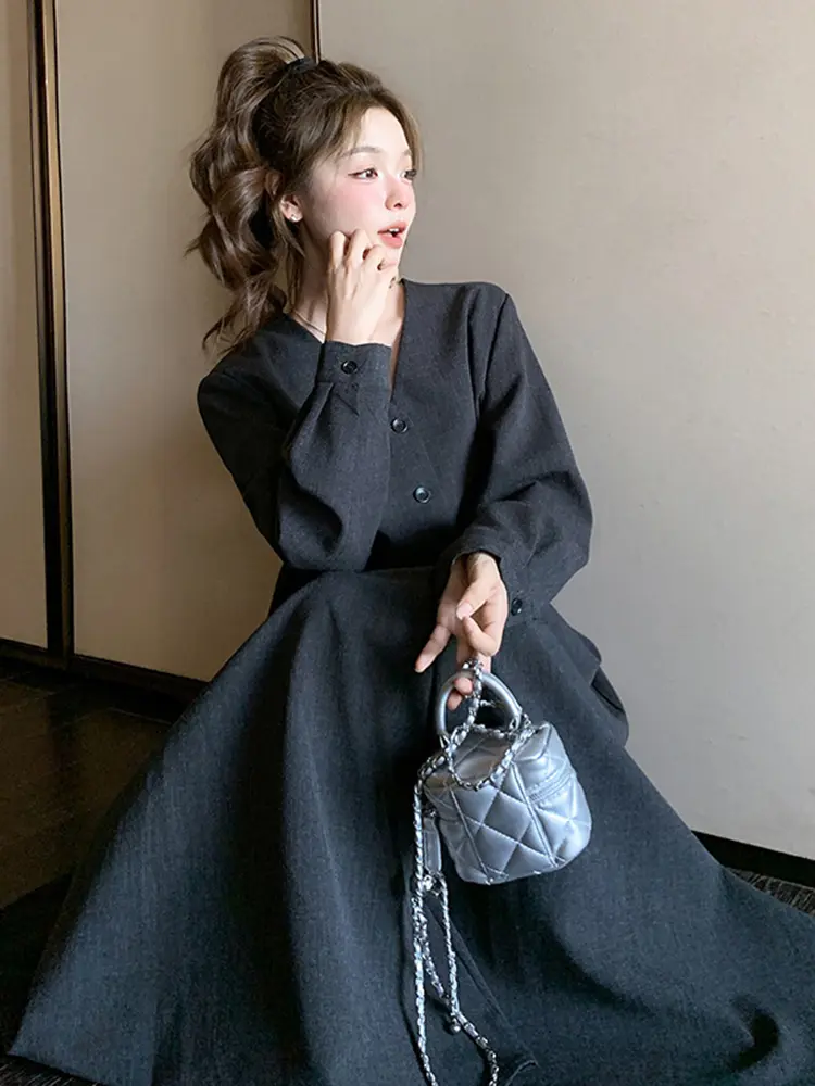 LANMREM French Midi Skirt Sets Women 2025 New Temperament V Coolar Single Brasted Coat And A-line Skirts Two Pieces Set 2DB2797