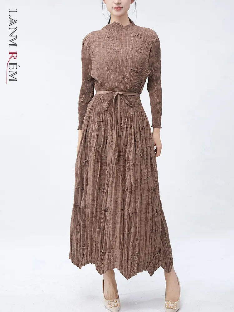 LANMREM Irregular Handmade Pleated Dress For Women High End Elastic Slim Wrise Sleeve Bandage Design Dresses 2025 New 2DB3007