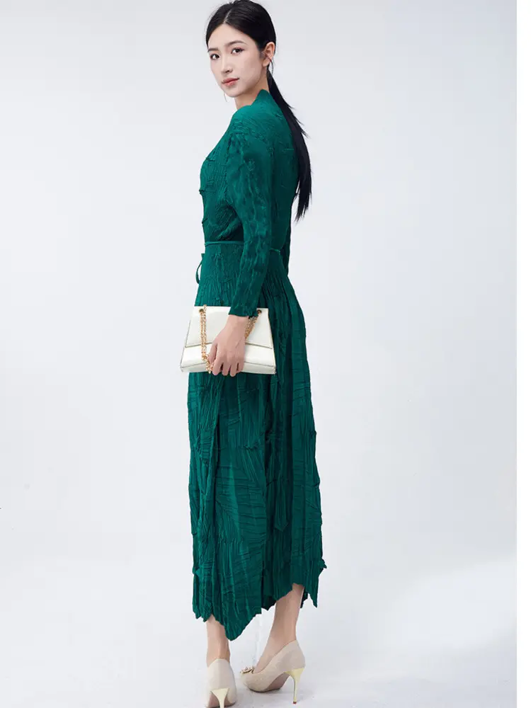 LANMREM Irregular Handmade Pleated Dress For Women High End Elastic Slim Wrise Sleeve Bandage Design Dresses 2025 New 2DB3007
