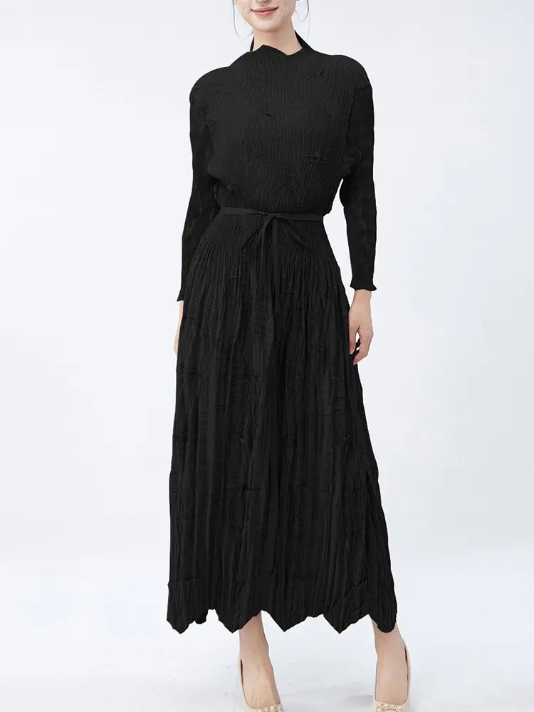 LANMREM Irregular Handmade Pleated Dress For Women High End Elastic Slim Wrise Sleeve Bandage Design Dresses 2025 New 2DB3007