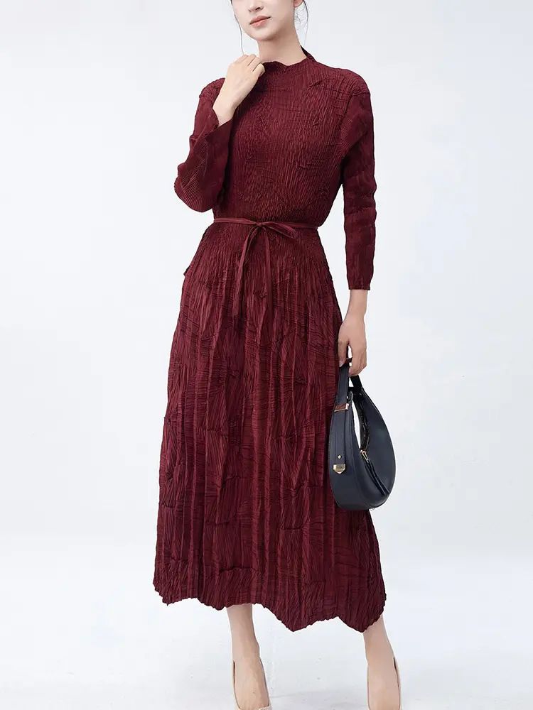LANMREM Irregular Handmade Pleated Dress For Women High End Elastic Slim Wrise Sleeve Bandage Design Dresses 2025 New 2DB3007