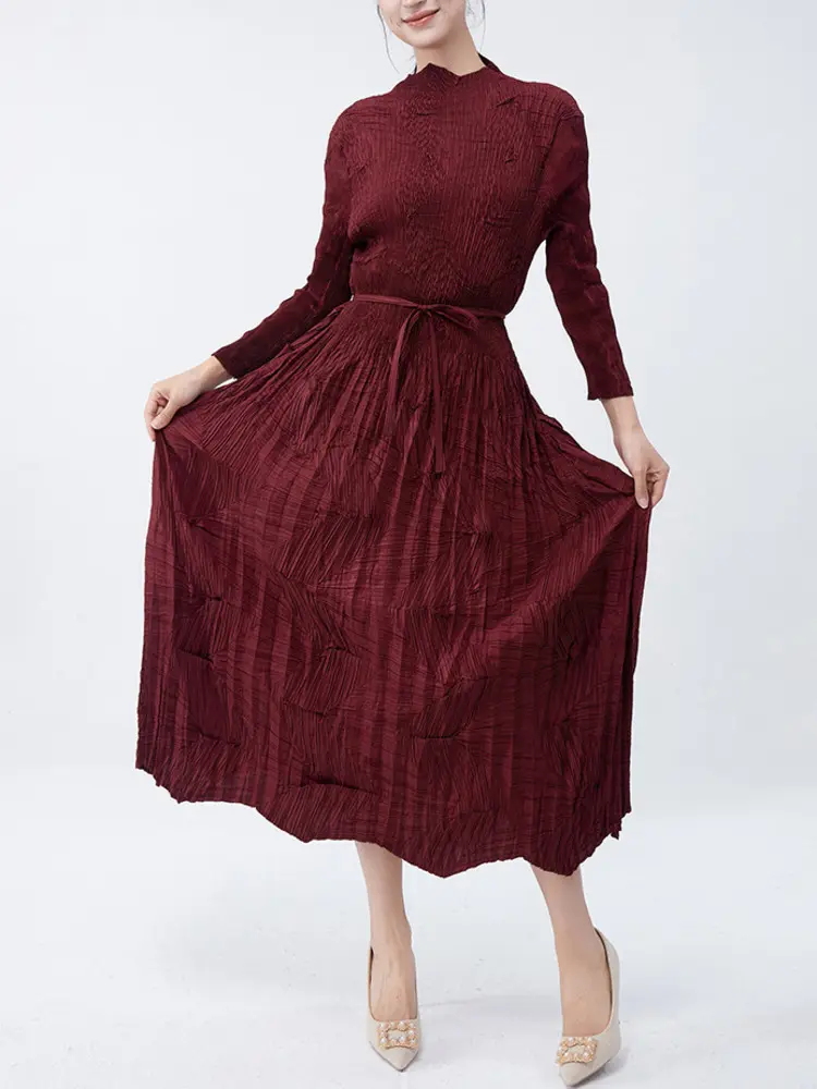 LANMREM Irregular Handmade Pleated Dress For Women High End Elastic Slim Wrise Sleeve Bandage Design Dresses 2025 New 2DB3007
