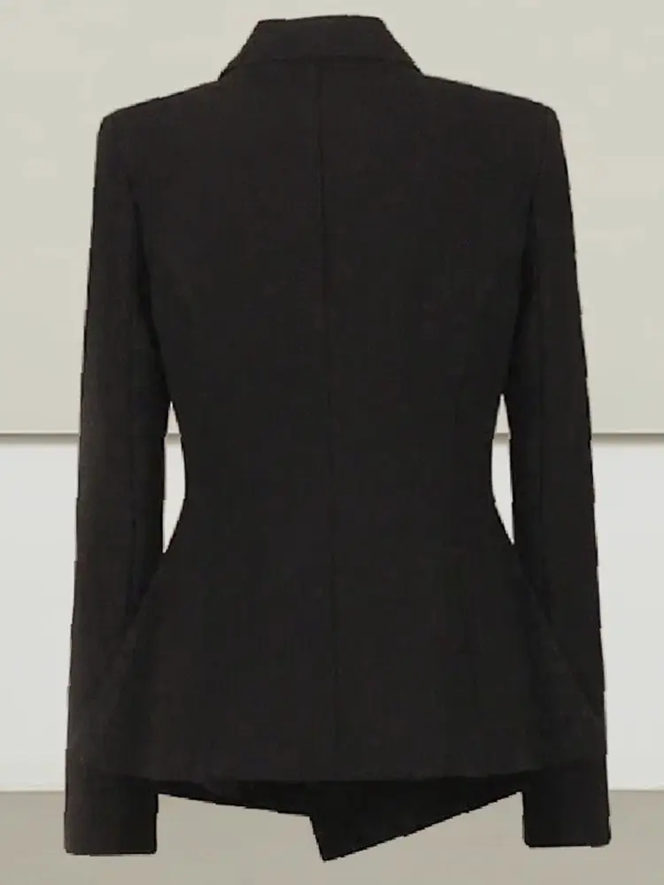 LANMREM Designer Blazer For Women Long Sleeves Black Color Gathered Waist Irregular Chic Jacket Coat Office Lady 2DB2132
