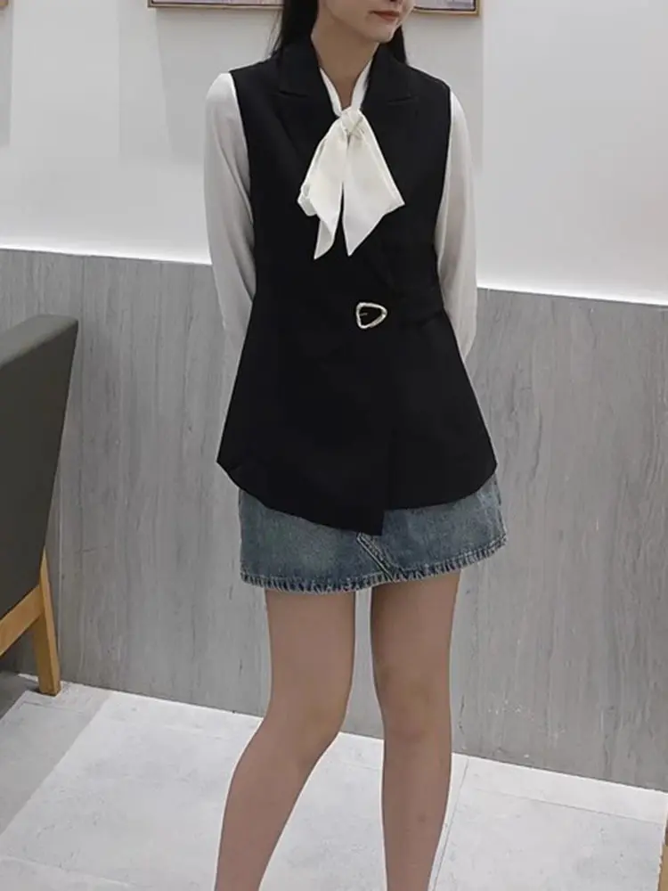 LANMREM Designer Blazer For Women Long Sleeves Black Color Gathered Waist Irregular Chic Jacket Coat Office Lady 2DB2132