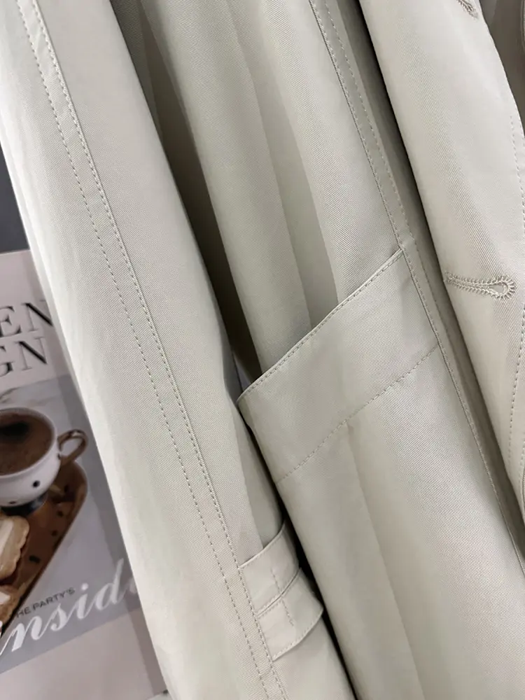 LANMREM High Quality Beige Grey Korean Style Minimalist Trench Coat Women's 2025 New Loose Causal Windbreaker Long Coats 2DB2707