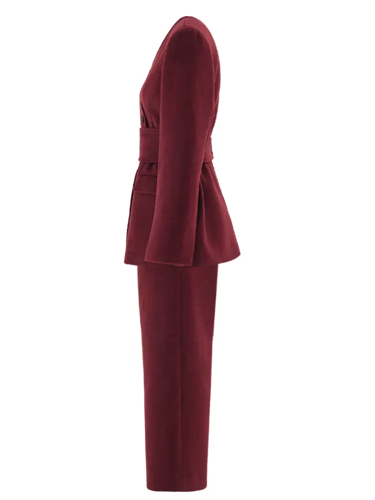 LANMREM 2 Pieces Sets For Women V Neck Double Breasted Belt Coat With Wide Leg Trousers Female Fashion Clothing New LM01108