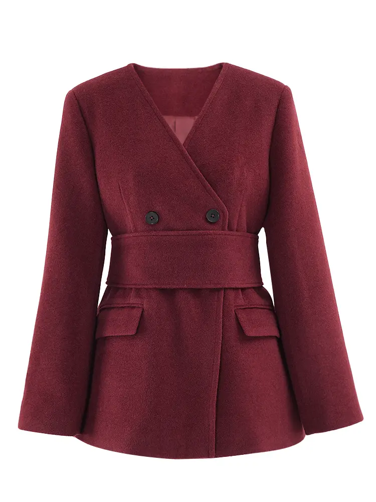 LANMREM 2 Pieces Sets For Women V Neck Double Breasted Belt Coat With Wide Leg Trousers Female Fashion Clothing New LM01108