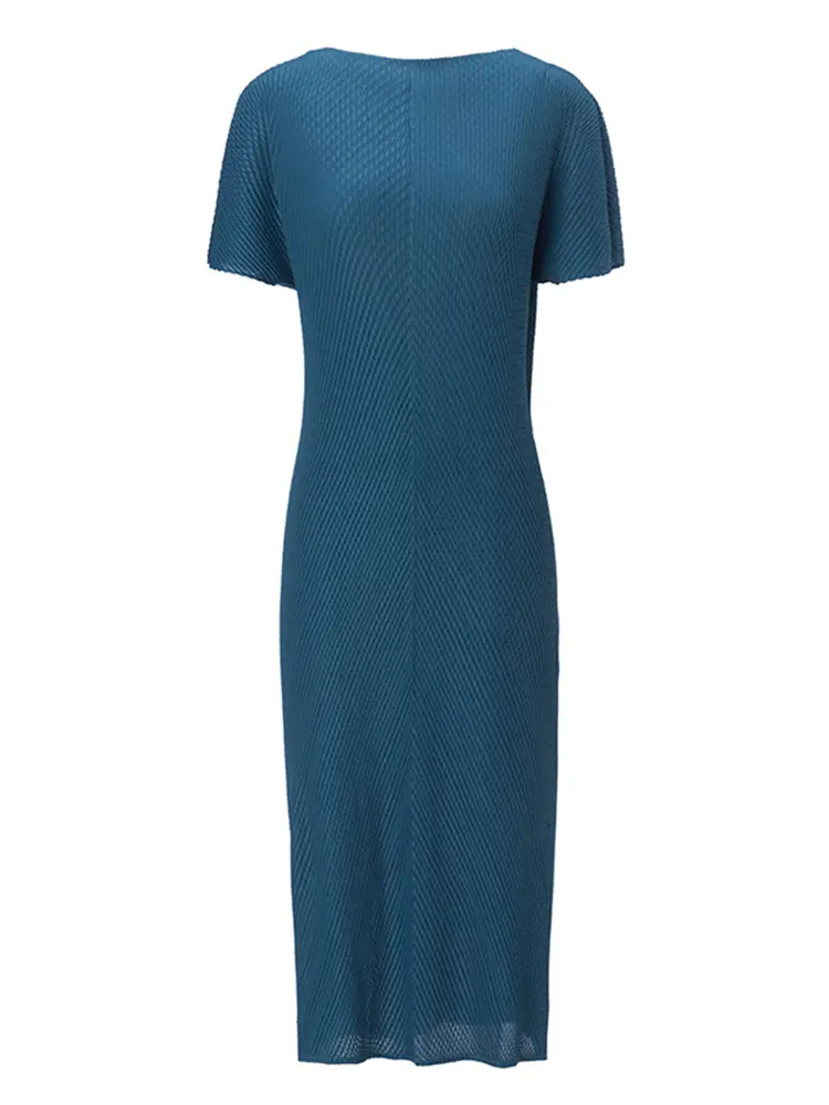 LANMREM Good Quality 2025 Summer New High-end Short Sleeved Women's Pleated Dress Loose Elaistc Slimming Casual Dresses 2DB3467