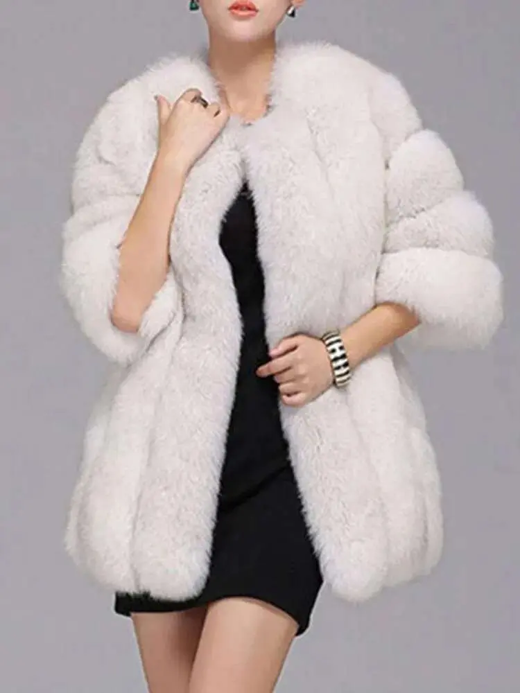 LANMREM 2024 Winter New Fox Fur Coat Women Warm Long Sleeve Solid Color Temperament Luxury Jacket Coat Female Fashion 2W999