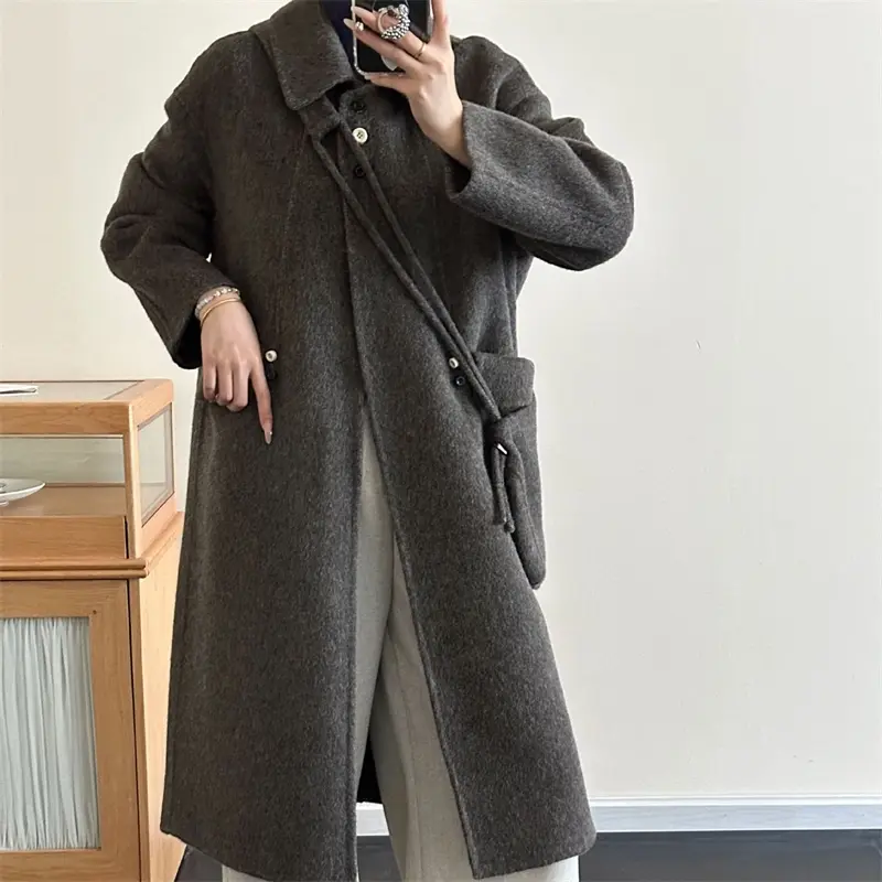 LANMREM Beige High Uqality Women's Wool Coat Lapel Single-Breasted Long Sleeves Drop Shoulde Autumn Winter Warm Clothing 2DB4138