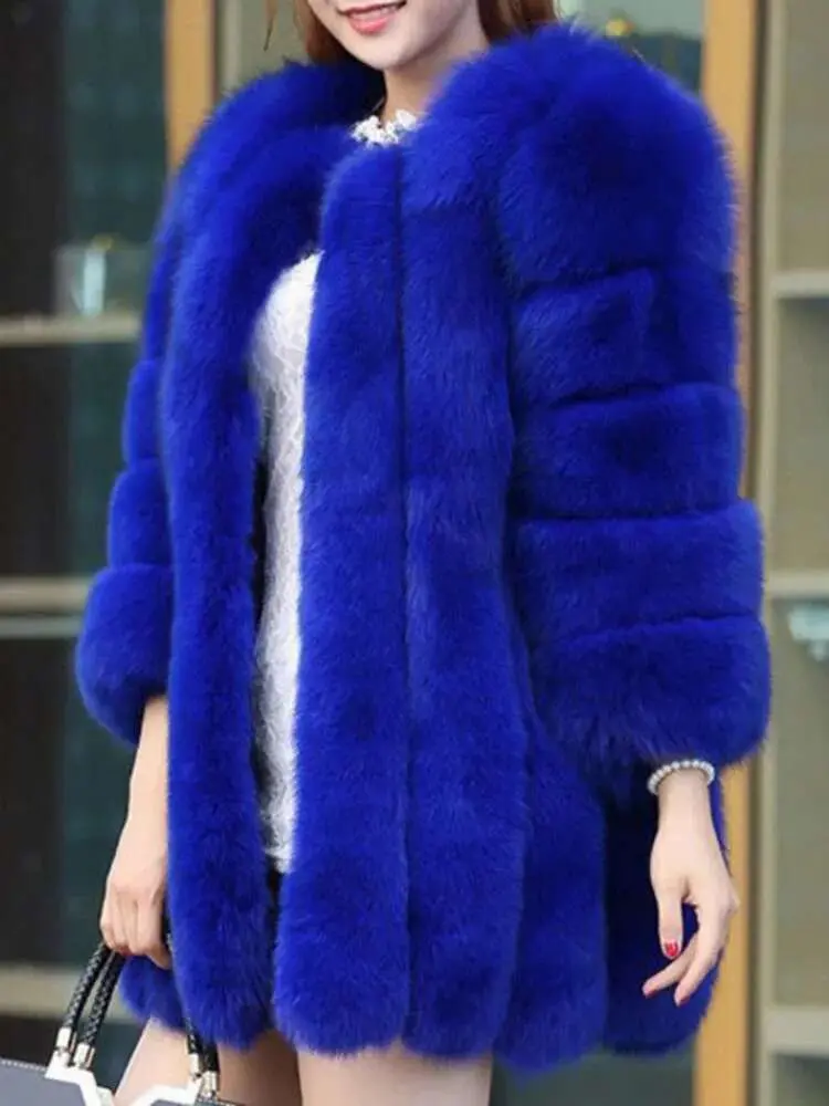LANMREM 2024 Winter New Fox Fur Coat Women Warm Long Sleeve Solid Color Temperament Luxury Jacket Coat Female Fashion 2W999