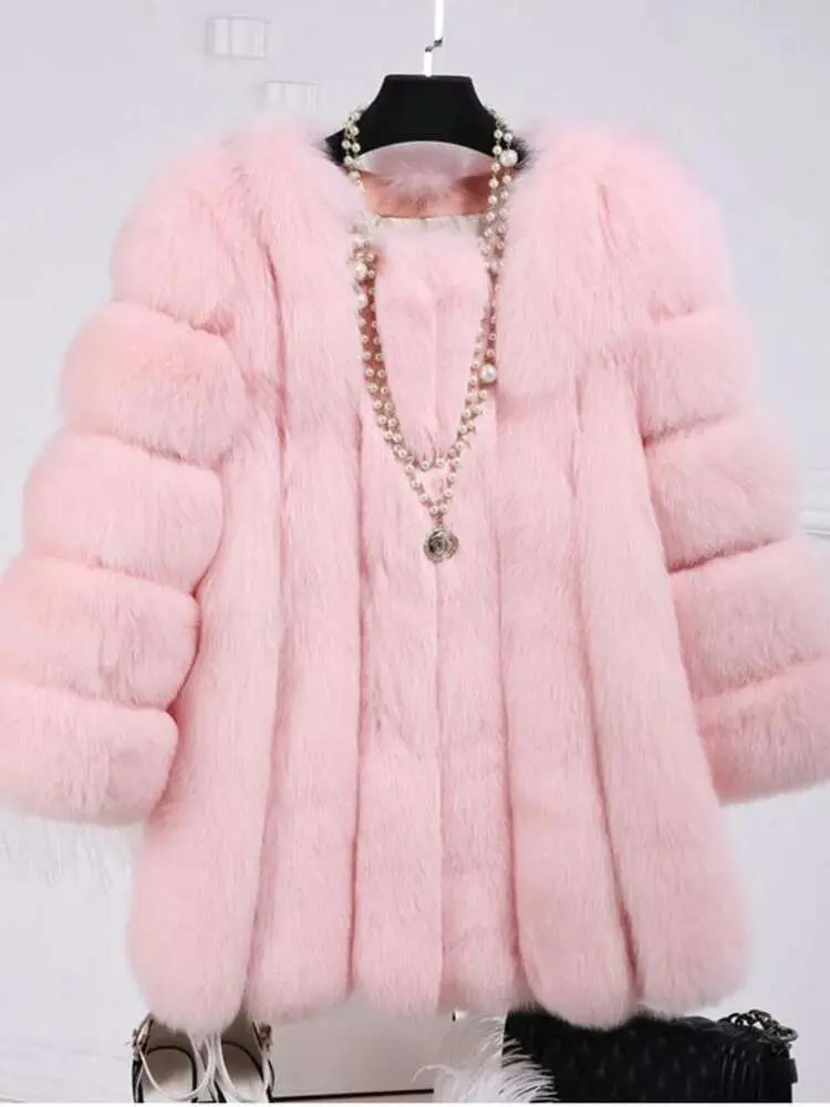 LANMREM 2024 Winter New Fox Fur Coat Women Warm Long Sleeve Solid Color Temperament Luxury Jacket Coat Female Fashion 2W999