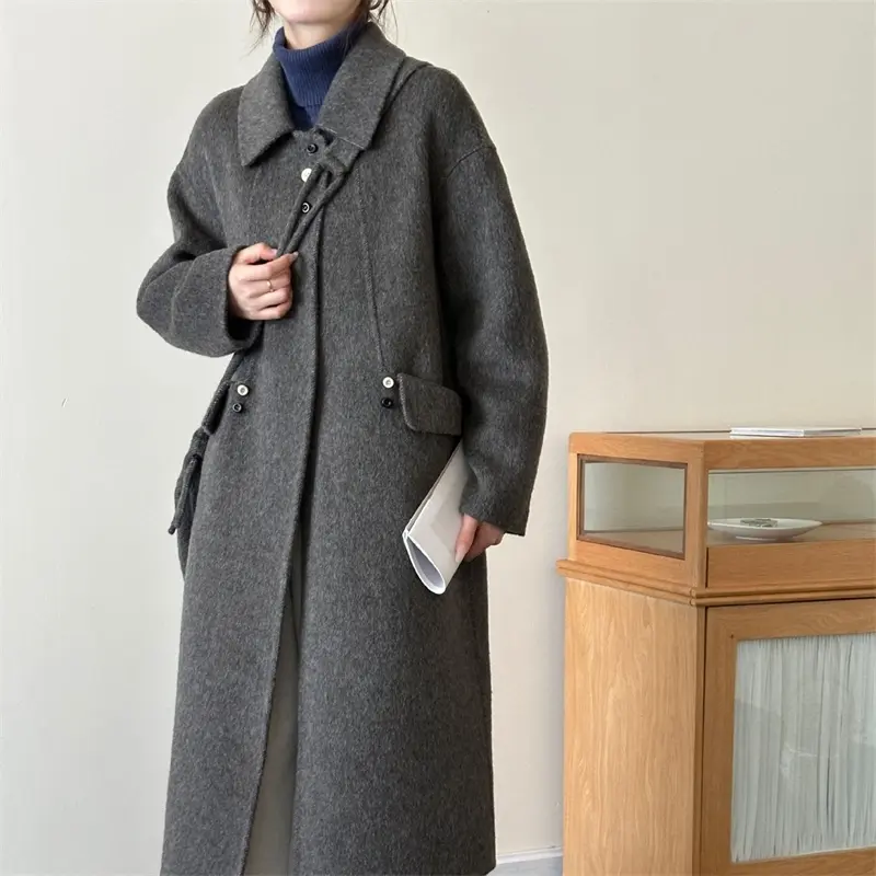 LANMREM Beige High Uqality Women's Wool Coat Lapel Single-Breasted Long Sleeves Drop Shoulde Autumn Winter Warm Clothing 2DB4138
