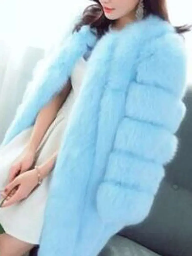 LANMREM 2024 Winter New Fox Fur Coat Women Warm Long Sleeve Solid Color Temperament Luxury Jacket Coat Female Fashion 2W999