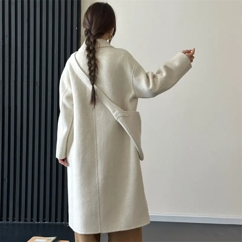 LANMREM Beige High Uqality Women's Wool Coat Lapel Single-Breasted Long Sleeves Drop Shoulde Autumn Winter Warm Clothing 2DB4138