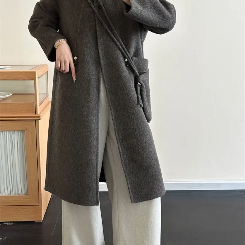 LANMREM Beige High Uqality Women's Wool Coat Lapel Single-Breasted Long Sleeves Drop Shoulde Autumn Winter Warm Clothing 2DB4138