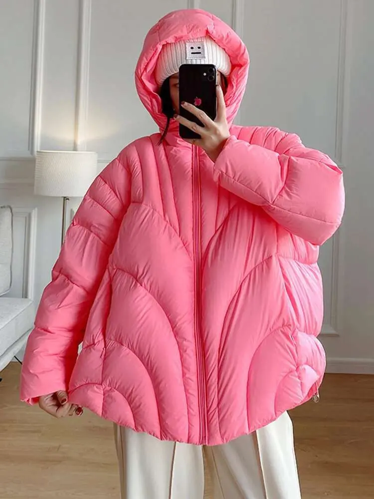 LANMREM Fashion White Duck Down Jackets Women's Hooded Solid Color Warm Thick Coat Versatile Winter New Clothing 2VV1913