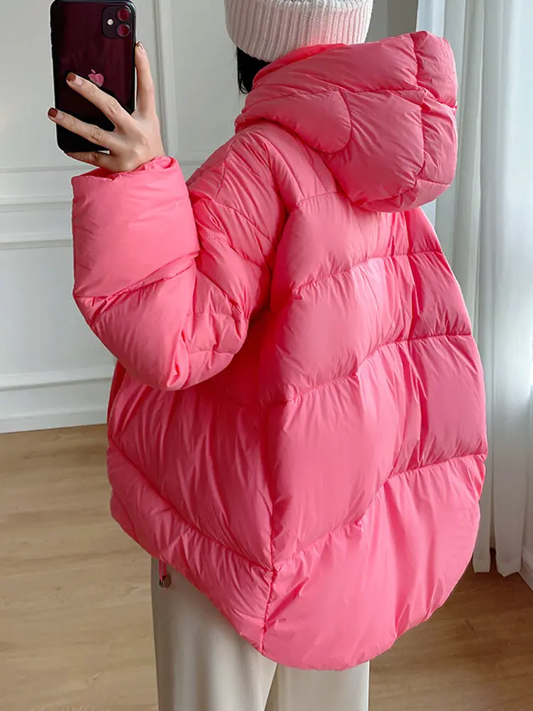 LANMREM Fashion White Duck Down Jackets Women's Hooded Solid Color Warm Thick Coat Versatile Winter New Clothing 2VV1913