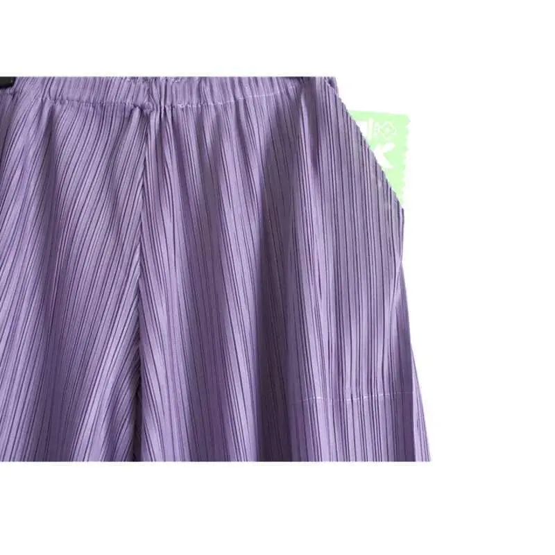 LANMREM 2025 new autumn 2 pieces set pleated O-neck three quarter sleeve pullover loose T-shirt female loose wide leg pants WG95