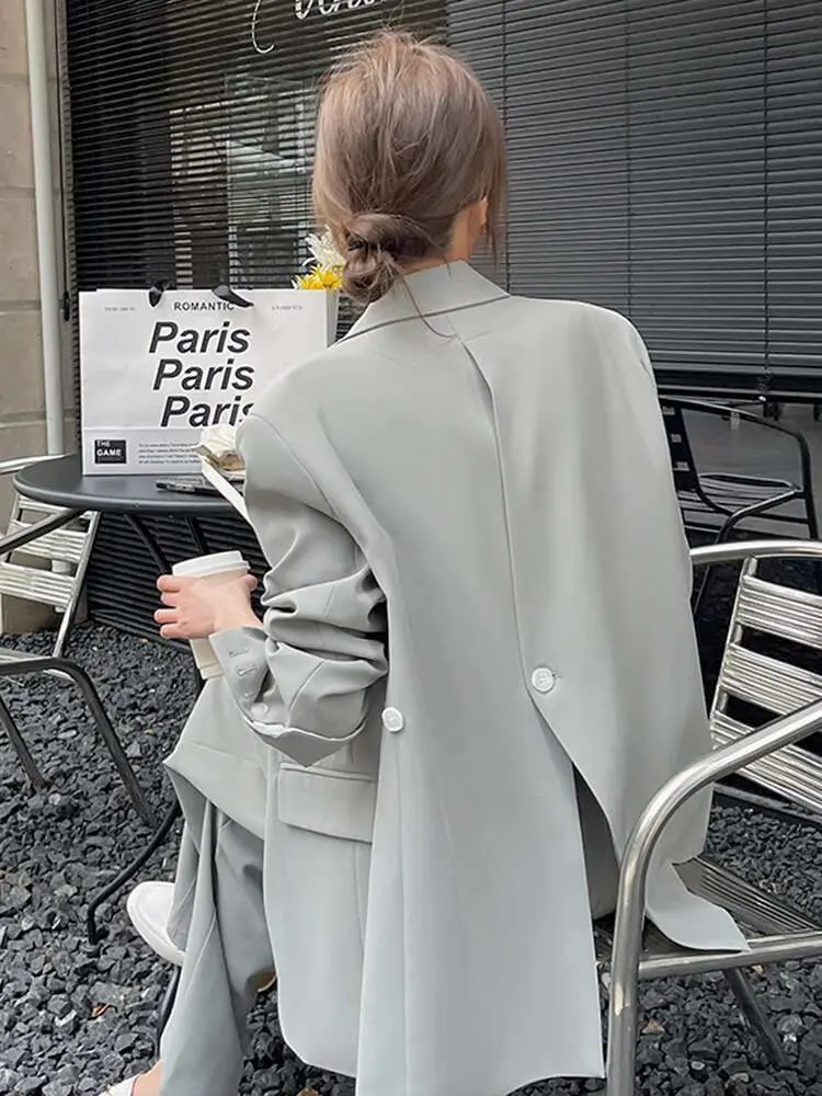 LANMRE Casual Two-piece Set Women Notched Single Button Back Split Blazer With Loose Pants Versatile 2024 Fashion New M2Z1453