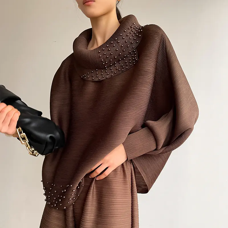 LANMREM 2 Pieces Sets For Women Beading Loose Shirts With Wide Leg Pants Female Elegant Clothing 2025 Spring  Autumn New 2DB2230