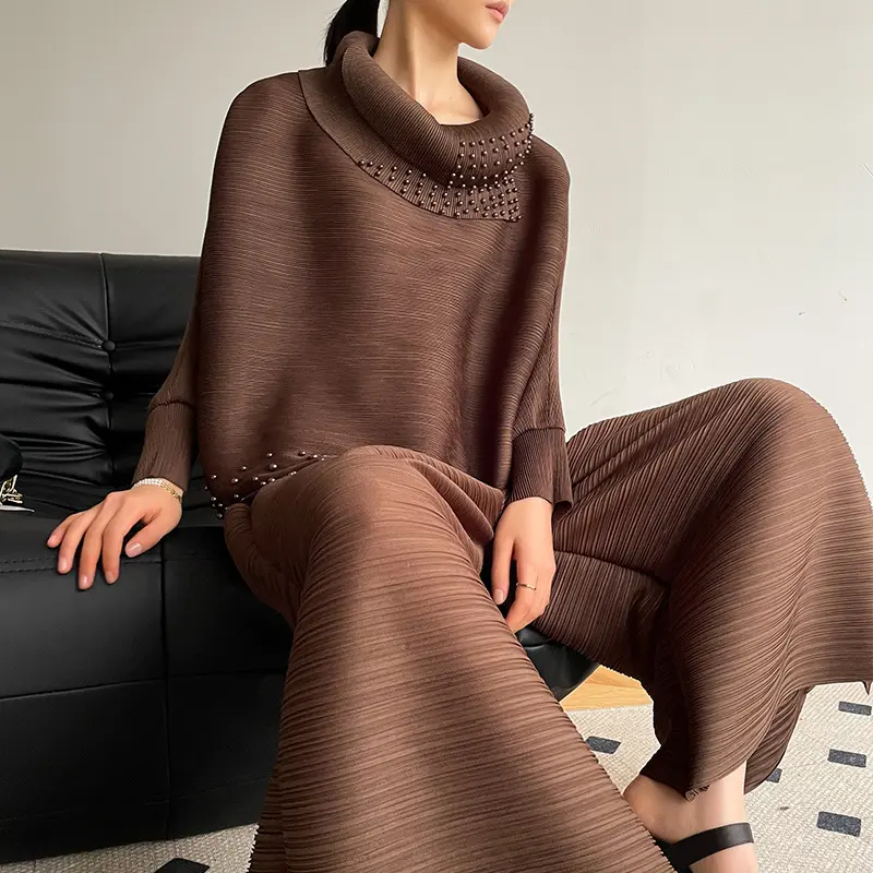 LANMREM 2 Pieces Sets For Women Beading Loose Shirts With Wide Leg Pants Female Elegant Clothing 2025 Spring  Autumn New 2DB2230