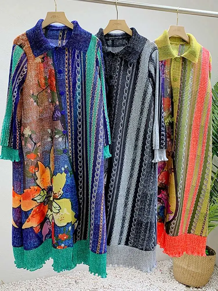 LANMREM Printed Dress Women's Long Sleeves Single Breasted Flower Pleated Dresses Fashion Clothing 2024 Spring New 2DA4117