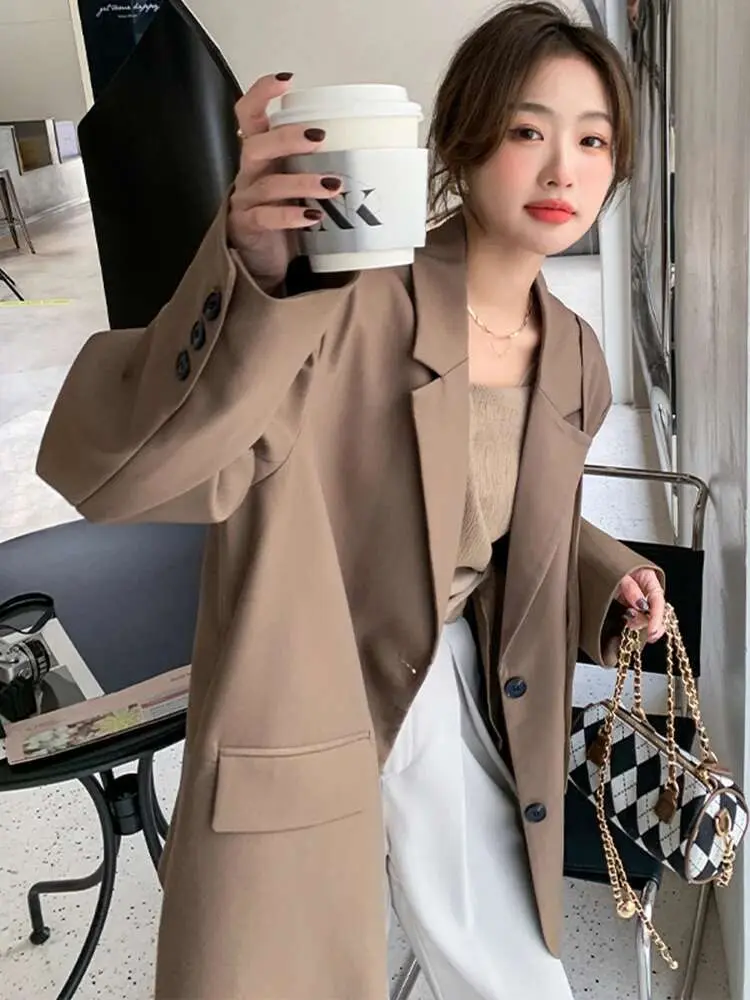 LANMREM Double Breasted Blazer For Women Long Sleeves Solid Color Patchwork Irregular Coats Fashion 2025 Female Clothing 2Z1225