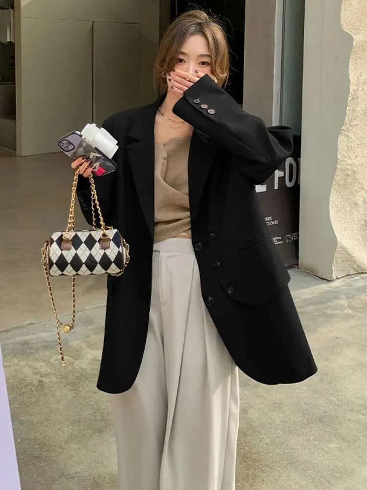 LANMREM Double Breasted Blazer For Women Long Sleeves Solid Color Patchwork Irregular Coats Fashion 2025 Female Clothing 2Z1225