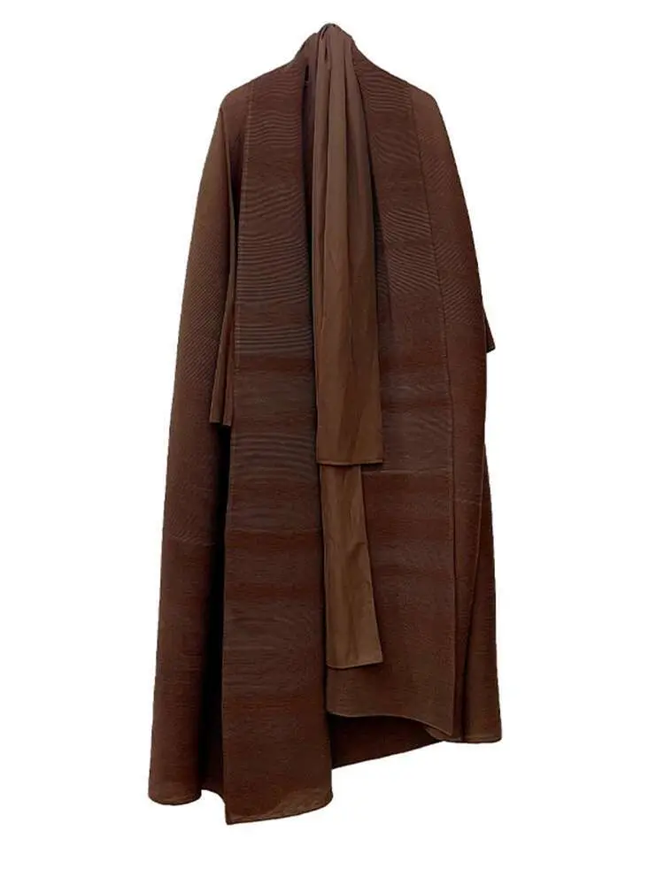 LANMREM Long Pleated Trench Women Bat Sleeves Lace-up Gathered Waist Solid Color Windbreaker 2025 Summer New Clothing 2Z1663