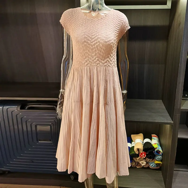 LANMREM Irregular Pleated Slim Elastic High Waist Women's Dress 2025 New O-neck Sleeveless Temperament A-line Dresses 2DB3330