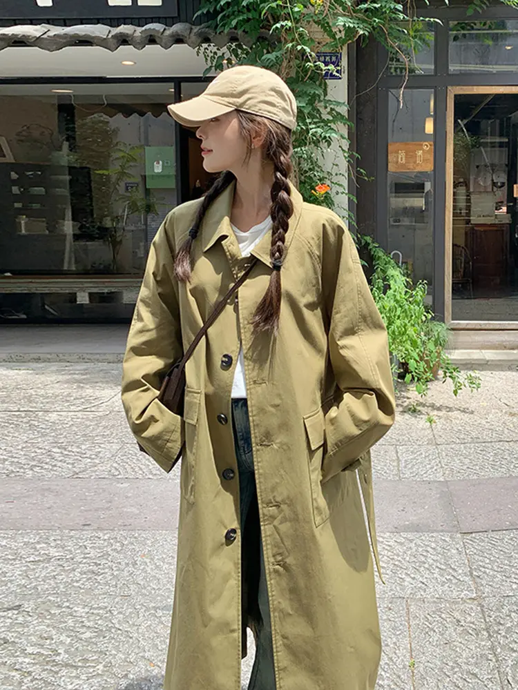 LANMREM Vintage Women's Trench Coat Lapel Cuff Plaid Patchwork Korean Style Causal Windbreaker 2025 Fashion Spring New 2DE190
