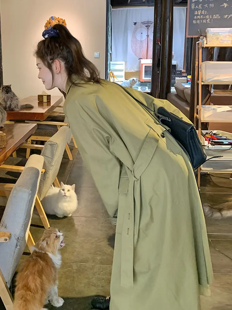 LANMREM Vintage Women's Trench Coat Lapel Cuff Plaid Patchwork Korean Style Causal Windbreaker 2025 Fashion Spring New 2DE190