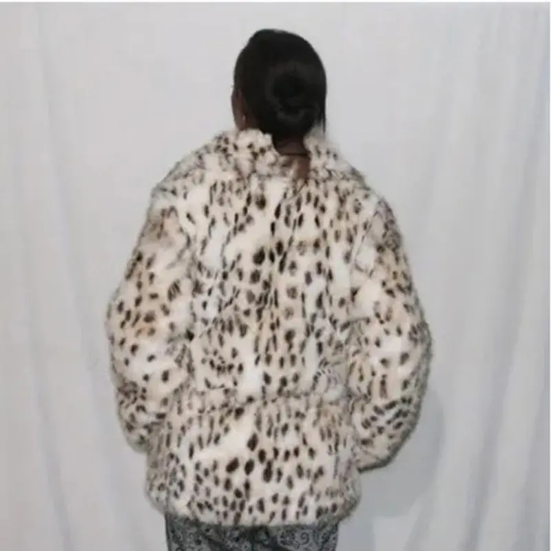 LANMREM Women's Leopard Print Faux Fur Coat High Quality Lapel Mid-Length Jackets Winter Thick Casual Warm Party Outfit 2DB4118