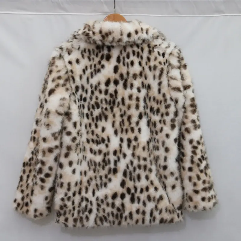 LANMREM Women's Leopard Print Faux Fur Coat High Quality Lapel Mid-Length Jackets Winter Thick Casual Warm Party Outfit 2DB4118