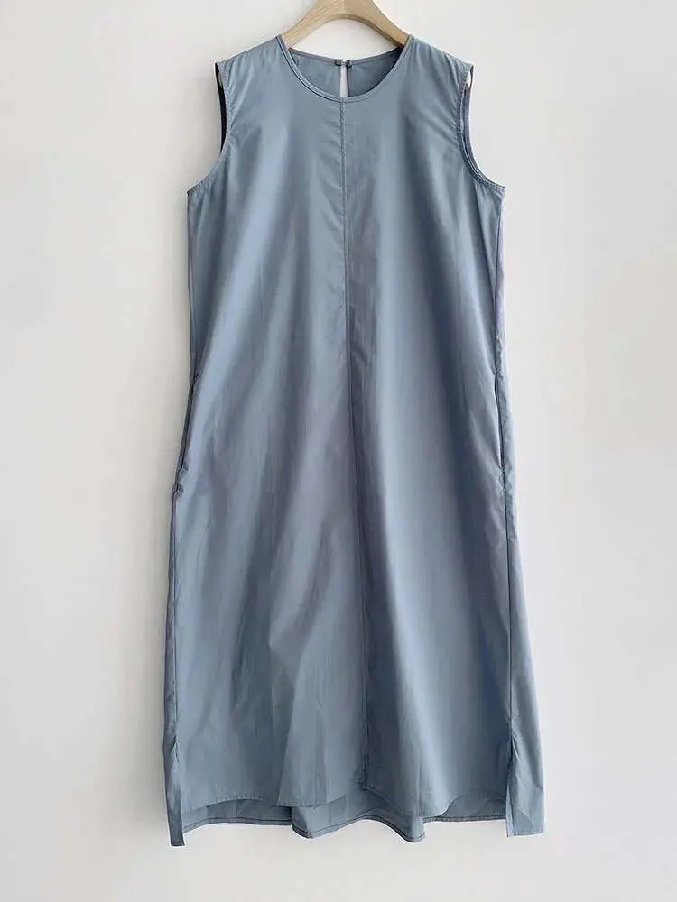 LANMREM Korean Style Loose Backless Sleeveless Suspender Dress Solid Color Maxi Dresses Women Casual Clothing 2025 Summer 2R3597