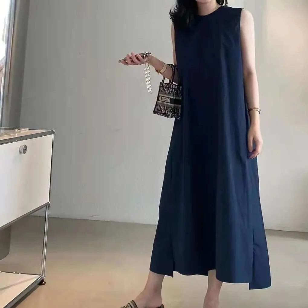 LANMREM Korean Style Loose Backless Sleeveless Suspender Dress Solid Color Maxi Dresses Women Casual Clothing 2025 Summer 2R3597