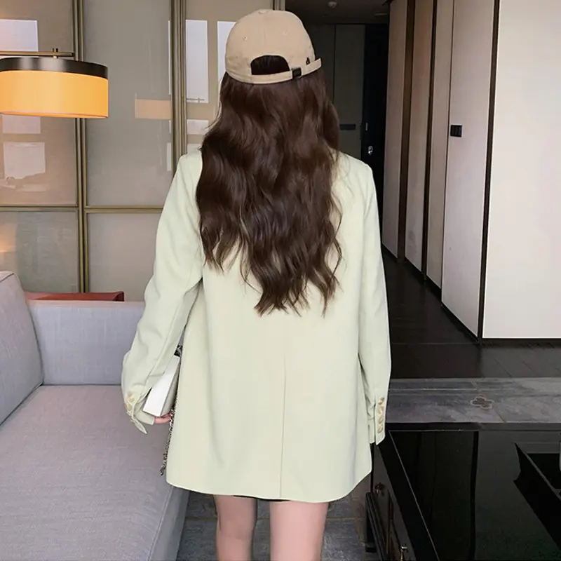 LANMREM Light Green Casual Blazer For Women Spring Autumn 2025 New Chic Design British Style Double Breasted Suit Coat 2DB3753